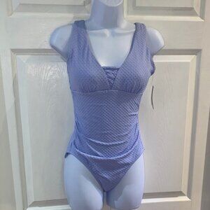 Lands' End Women's Grecian One-Piece Swimsuit with Shirring Detail Blue Size XS